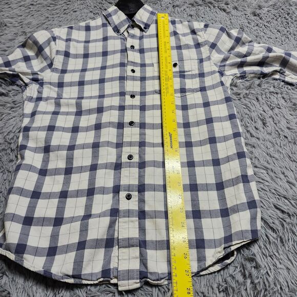 LL‎ Bean Flannel Shirt Mens Small White Blue Slightly Fitted Plaid Long Sleeve - Picture 8 of 9